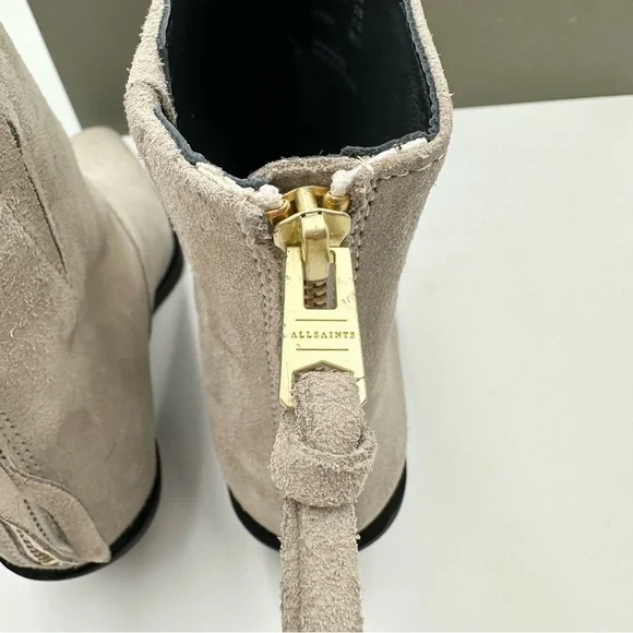 All Saints Lenora Suede Boots in Stone White